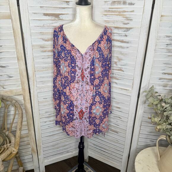 LUCKY BRAND Women's PLUS 3X Floral Print Button Popover Blouse Peasant Top - Picture 16 of 16